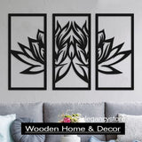 Wooden Lotus Flower 3pcs Wall Art