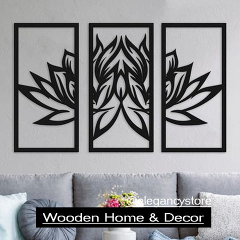 Wooden Lotus Flower 3pcs Wall Art
